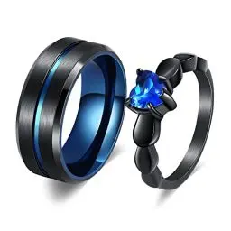 Produktbild: Wycian Eheringe Matt, Fingerring Edelstahl Damen mit Stein Ring Herzchen Zirkonia Saphir Verlobungsring Paar Blau 6/8mm Titan Ringe Schwarz Ring Damen 60 65