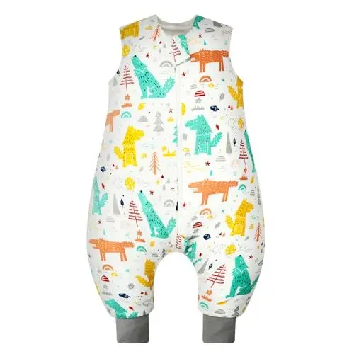Produktbild: WYTbaby Schlafsack mit Füßen 1.0 Tog, 100% Baumwolle Schlafsack mit Beinen Ganzjahres Babyschlafsack für Junge Mädchen 90cm (Kinder Höhe 90-100cm)