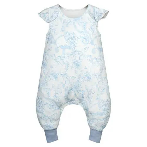 Produktbild: WYTbaby Schlafsack mit füßen 1.0 Tog 100% Baumwolle baby schlafsack mit Rüschen Ärmellose Ganzjahres Babyschlafsack für Junge Mädchen, Blau/80cm (Baby Höhe 80-90cm)
