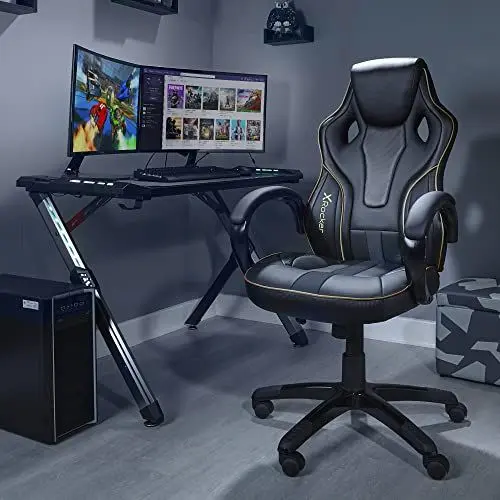 Produktbild: X Rocker Maverick Gaming Stuhl - Ergonomischer Bürodrehstuhl für Jugendliche & Junge Erwachsene - 360° drehbar & höhenverstellbar - Schwarz/Gold