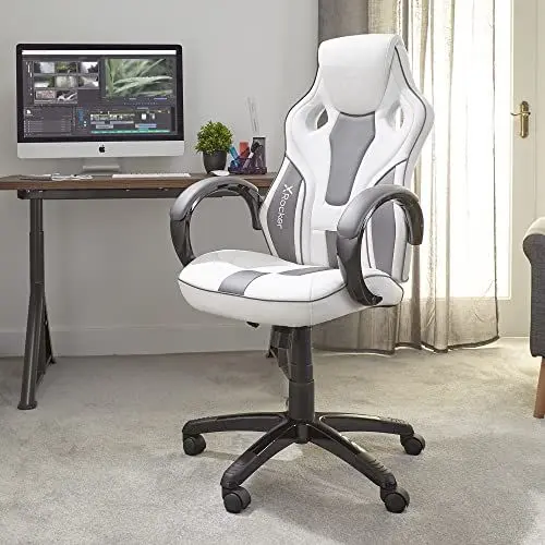 Produktbild: X Rocker Maverick Gaming Stuhl - Ergonomischer Bürodrehstuhl für Jugendliche & Junge Erwachsene - 360° drehbar & höhenverstellbar - Weiß/Grau
