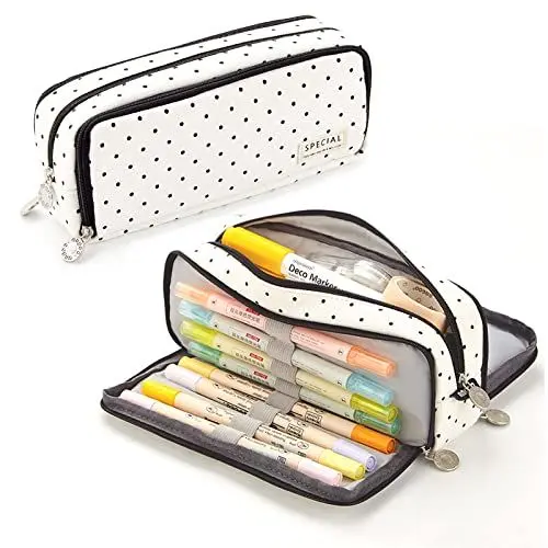 Produktbild: X SIM FITNESSX Federmäppchen Federtaschen Teenager Mädchen Mäppchen Etui Stifte 3 Fach, Große Kapazität Pencil Case für Schule & Büro (Kleine Punkt)