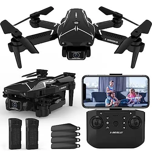 Produktbild: X19 Drohne mit 2 Kamera für Erwachsene,RC Mini Drohnen mit Camera 720P,WiFi FPV Drone mit 20 Min Lange Flugzeit,Faltbare kinderdrohne mit One Key Start/Landen and Höhenhalten für Anfänger,2 Batterien