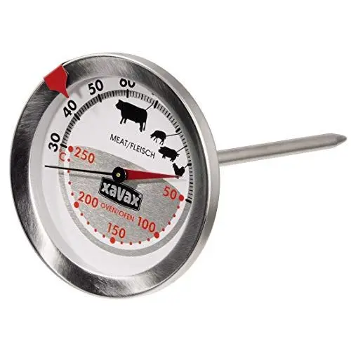Produktbild: Xavax 2-in-1 Bratenthermometer aus Edelstahl (gleichzeitige Messung von Gar- und Ofentemperatur, spülmaschinengeeignet) silber