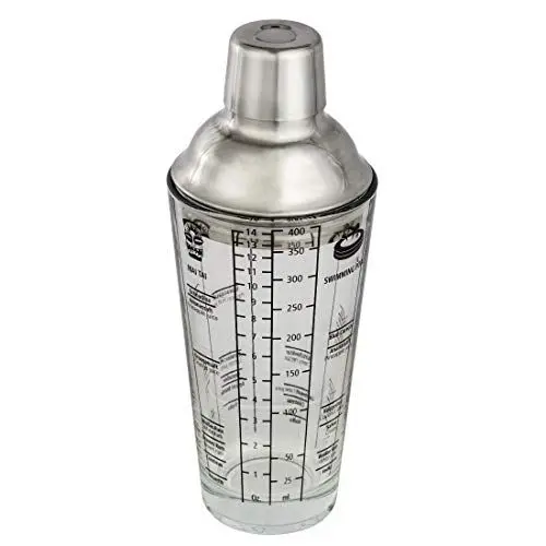 Produktbild: Xavax Cocktail-Shaker (Cocktail-Mixer aus Glas mit Edelstahl Aufsatz, Cocktailrezepten, Bar Set mit 400ml Füllmenge, Silikon-Ring, 4cl Messbecher-Deckel und Dosier-Sieb) transparent