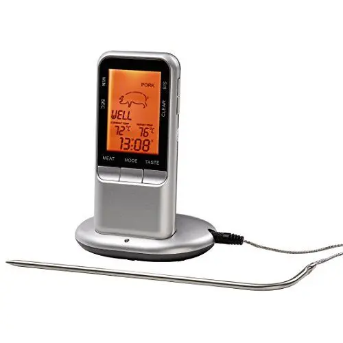 Produktbild: Xavax 2in1 Digitales Funk Bratenthermometer mit Küchenuhr, tragbarer Funkempfänger im Handy Format, Grillthermometer Ofenthermometer Milchthermometer Fleischthermometer