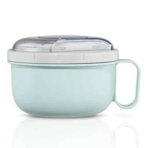 Produktbild: Xavax Lunchbox, runder Lunchpot 1100 ml (To Go Becher groß für Mikrowelle, Brotdose mit Besteck, perfekt für One Pot Mahlzeiten, tragbar ideal für Pause, Büro, Schule, Uni, Picknick) pastellblau/grau