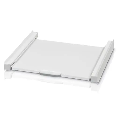 Produktbild: Xavax Zwischenbausatz mit Ausziehplatte aus Metall (Universal Verbindungsrahmen für Waschmaschinen und Trockner, Zwischenbaurahmen mit Auszug als Ablage für Wäschekorb, inkl. Zurrgurt) weiß