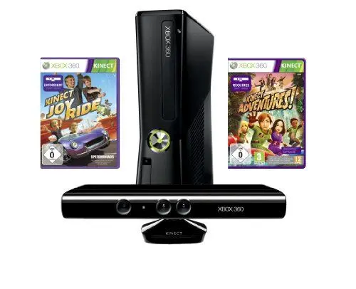 Produktbild: Xbox 360 - Konsole Slim 4 GB inkl. Kinect Sensor, Kinect Adventures und Kinect JoyRide, schwarz-matt