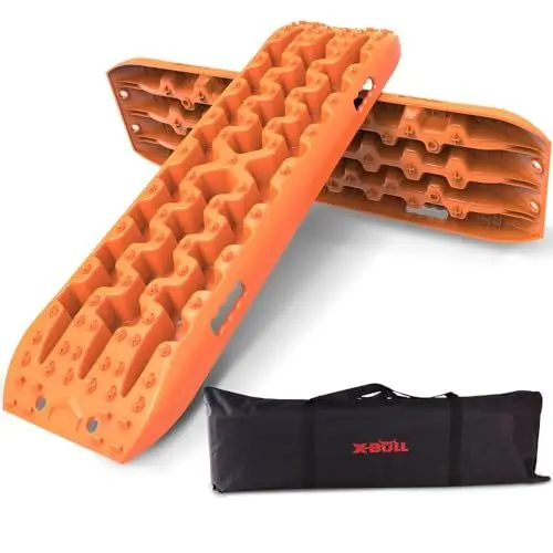 Produktbild: X-BULL - Sandbleche Offroad - 2 Stücke Anfahrhilfe - 2er-Set Traktionshilfe aus Nylon - Traktionsmatte mit Tragetasche - Sandbleche Wohnmobil - Offroad Zubehör - 2 Stück, 106 x 30 x 10 cm - Orange