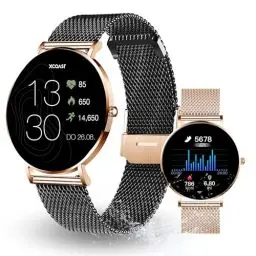Produktbild: XCOAST SIONA 2: Elegante Damen Smartwatch, Ultra-flach, wasserdicht (IP68), Herzfrequenz, 21 Sportarten, 7 Tage Akku. Gratis Roségold-Mesh Ersatzarmband.