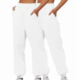 Produktbild: XCXC 2er-Pack Damen Jogginghose mit Cinch-Bottom und Taschen Frauen Einfarbiger Trainingsanzug Baggy Hose mit elastischer Taille für Lässiges Hip-Hop, Fitnessstudio und Joggen