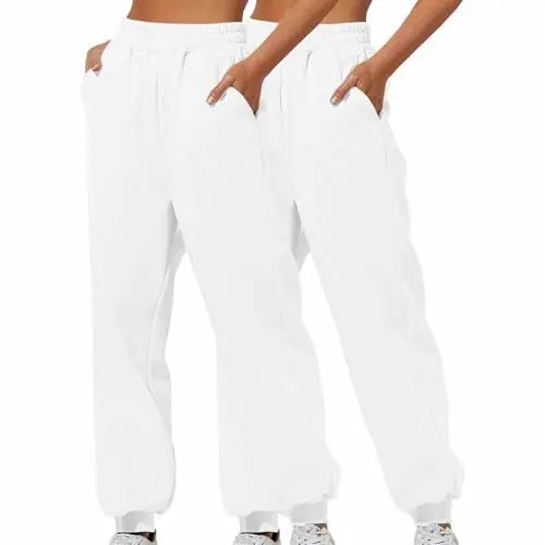 Produktbild: XCXC 2er-Pack Damen Jogginghose mit Cinch-Bottom und Taschen Frauen Einfarbiger Trainingsanzug Baggy Hose mit elastischer Taille für Lässiges Hip-Hop, Fitnessstudio und Joggen
