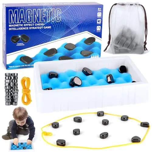 Produktbild: XEERUN Magnetisches Schachspiel - Kampfschach Mit Magnetisch, Puzzle Checkers Spiel, Reisen Schach Magnetisch, Magnetic Chess, Tragbares Schachbrett-Party Für Familientreffen, T-DZQ-WZZ-00151-1YD