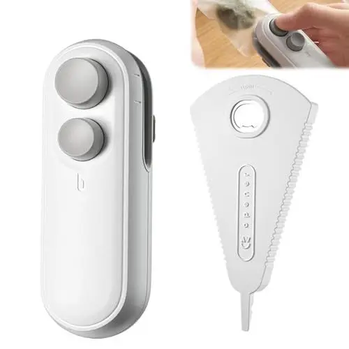 Produktbild: XEERUN Mini Beutelverschließer für Snacks, 2 in 1 Bag Sealer mit Cutter Versiegelungsmaschine, USB wiederaufladbar Tütenverschweißer für Plastiktüten Beutel Spänesäcke Lebensmittellagerung Snack