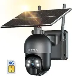 Produktbild: Xega 3G/4G LTE Überwachungskamera Aussen mit SIM Karte Kabellos Solar PTZ IP Kamera Outdoor mit 2K Farb-Nachtsicht 355°/95° Schwenkbar TF-Kartenslot PIR Erkennung 2-Wege-Audio IP66 Wasserdicht