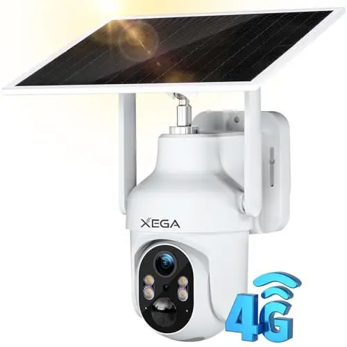 Produktbild: Xega 4G LTE Überwachungskamera Aussen Akku mit SIM Karte Solarpanel, 2K 3MP Kabellos Solar IP Kamera Ohne WLAN Outdoor, 355°/90° Schwenkbar, Farb/IR Nachtsicht, 2-Wege-Audio, PIR Erkennung, Cloud/TF