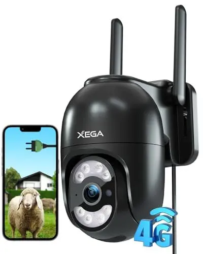 Produktbild: Xega 4G LTE Überwachungskamera mit SIM Karte<strong>Kabelgebunden:</strong>  24/7 Kontinuierliche Aufzeichnung, 2K Automatische Verfolgung Überwachung Aussen Kamera Ohne WLAN, Bewegungs/Menschenerkennung (No WiFi)