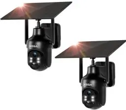 Produktbild: Xega Zwei Packungen Überwachungskamera Aussen, HD PTZ Kabellos IP Kamera Überwachung Außen Akku mit Solarpanel, IR-Nachtsicht, PIR Personenerkennung, 2 Wege Audio, IP66 Wasserdicht, 2,4GHz WiFi