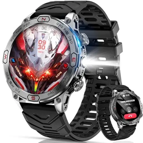 Produktbild: Xeletu Smartwatch Herren, Smart Watch mit LED Taschenlampe, 110+Sportmodi Sportuhr, Fitnessuhr mit Schlafmonitor Schrittzähler, Uhr für Android iOS