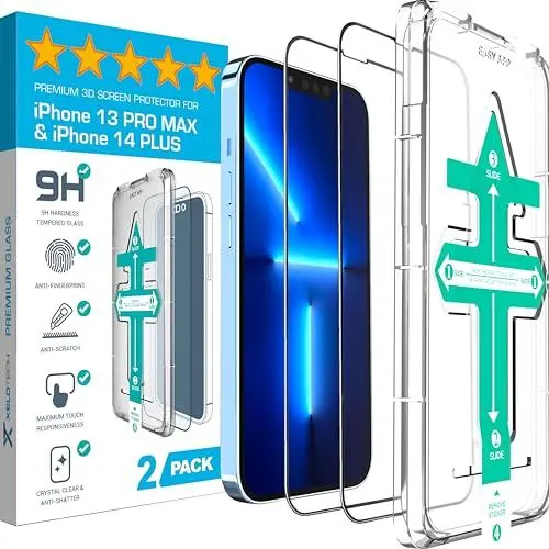 Produktbild: XeloTech 3D Schutzglas für iPhone 13 Pro Max/14 Plus aus Panzerglas, 9H+ Schutzglas (Auto-Installation) Anti-Fingerabdruck, 2 Stück