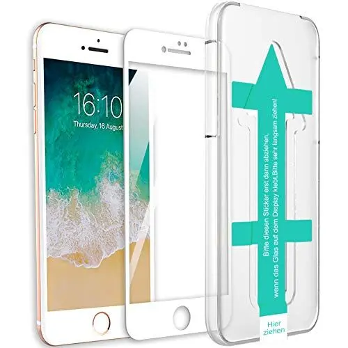 Produktbild: XeloTech 3D/4D Fullcover Schutzglas für iPhone 8/7 mit Schablone für perfekte Positionierung - Schutzfolie schützt komplettes Display - Full Cover Hartglas Vollglas (WEISS)