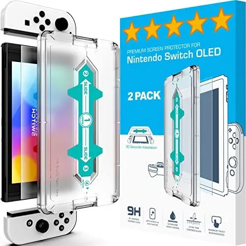 Produktbild: XeloTech Schutzglas für Nintendo Switch OLED mit Schablone zur Positionierung 2 Stück - Echter Dispalyschutz - Keine Folie aus Plastik - Echtes Glas - 7.0 Zoll