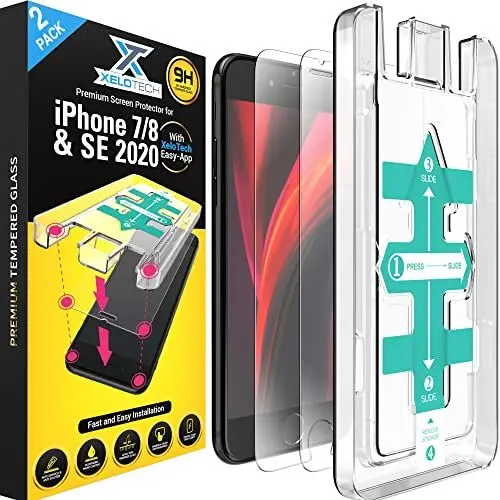 Produktbild: XeloTech Schutzglas für iPhone SE (2022/2020), iPhone 8/7 mit Schablone für hohe Passgenauigkeit - Unterstützt 3D Touch - 2 Stück