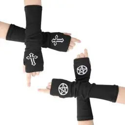 Produktbild: XEPST 2 Paar Goth Arm Ärmel Fingerlose Handschuhe für Frauen, Armstulpen Schwarze Handschuhe Handschuhe Punk Gothic Handgelenk Handschuhe mit Daumenlöchern für Frauen Mädchen Halloween Kostüm Cosplay