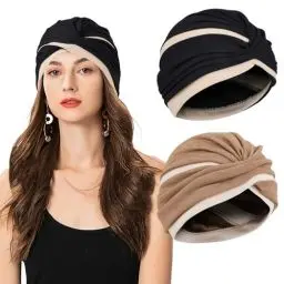Produktbild: XEPST 2 Stücke Frauen Chemo Hüte Turban Damen, Chemotherapie Krebs Hut Vorgebunden Beanie Chemo Kopfbedeckung Plissee Mütze Weich Turban Kopfwickel Kappe Haarausfall Hut für Damen