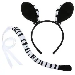 Produktbild: XEPST Tier Zebra Kostüm Set, Zebra Ohren und Schwanz Set mit Zebra Ohren Stirnband und Zebra Schwanz für Tierkostüm Cosplay Geburtstagsparty Zubehör Halloween Kostüm Kostüm Partyzubehör