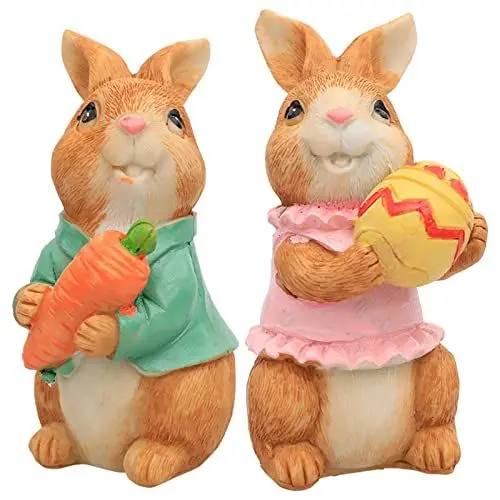 Produktbild: XEYYHAS Osterhasen-Karotten-Statue, Kunstharz, hält Ei, Party, Garten, Desktop-Ornament für Party, Osterdekoration, für Tisch, Zuhause, 2 Stück