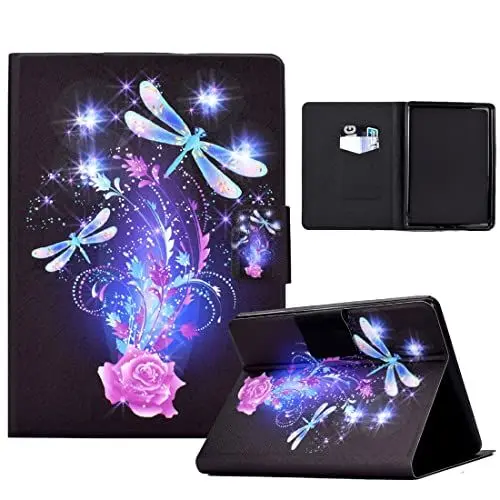 Produktbild: XFDSFDL® Schutzhülle für Amazon Kindle Paperwhite 5 (11th Gen 2021) (6,8 Zoll) PU Leder Hülle Flip Cover Libelle Muster mit Ständer Taschen Case Auto Aufwachen/Schlaf Ledertasche 03
