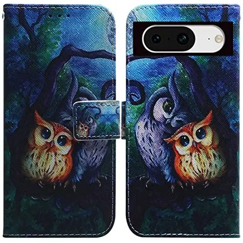 Produktbild: XFDSFDL® Schutzhülle für Google Pixel 8 (6,16 Zoll) PU Leder Hülle Flip Cover Eule Muster mit Ständer Magnetverschluss Taschen Kartensteckplatz Brieftasche Holster 02
