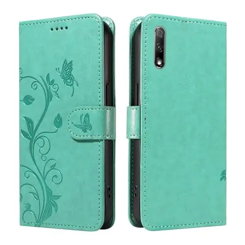 Produktbild: XFDSFDL® Schutzhülle für Honor X9 / X30 (6,81 Zoll) PU Lederhülle Flip Cover Mandelbaum Muster mit Ständer Schlüsselband Brieftasche Prägung Handytasche Grün
