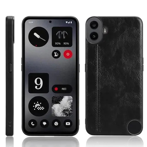 Produktbild: XFDSFDL® Schutzhülle für Nothing CMF Phone 1 (6,67 Zoll) Ultra Schlank Leichte Hart PC Handytasche Rindsleder Muster PU Umschlagrückseite Handy Hülle Schwarz