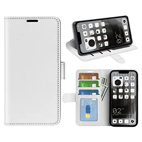Produktbild: XFDSFDL® Schutzhülle für Nothing Phone 1 / One (6,55 Zoll) Buchstil PU Lederhülle Links/Rechts Offen Flip Case mit Magnetverschluss Taschen Kartenfächern Brieftasche Ledertasche, Weiß