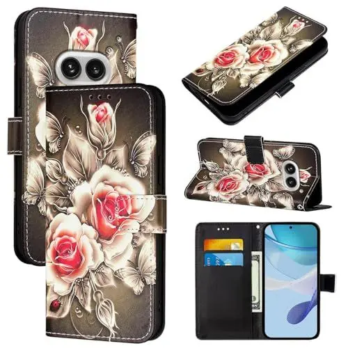 Produktbild: XFDSFDL® Schutzhülle für Nothing Phone 2a (6,7 Zoll) PU Lederhülle Flip Cover Blumen Muster mit Ständer Magnetverschluss Taschen Brieftasche Handyhülle 06