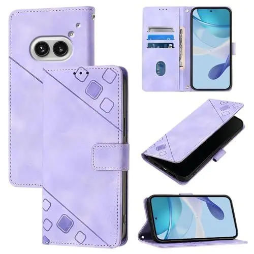 Produktbild: XFDSFDL® Schutzhülle für Nothing Phone 2a (6,7 Zoll) PU Lederhülle Flip Cover Kleine Quadrate Muster mit Ständer Magnetverschluss Brieftasche Handytasche Lila