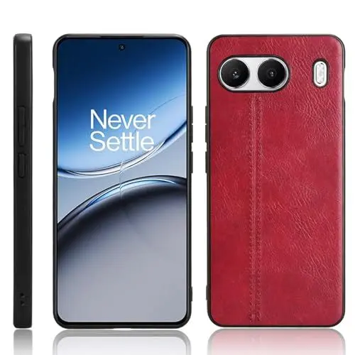 Produktbild: XFDSFDL® Schutzhülle für OnePlus Nord 4 CPH2663 (6,74 Zoll) Ultra Schlank Leichte Hart PC Handytasche Rindsleder Muster PU Umschlagrückseite Handy Hülle Rot