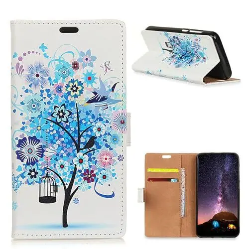 Produktbild: XFDSFDL® Schutzhülle für OnePlus Nord CE 3 (6,7 Zoll) PU Lederhülle Flip Cover Blau Baum Muster mit Ständer Magnetverschluss Taschen Kartenfächern Brieftasche Hülle 02