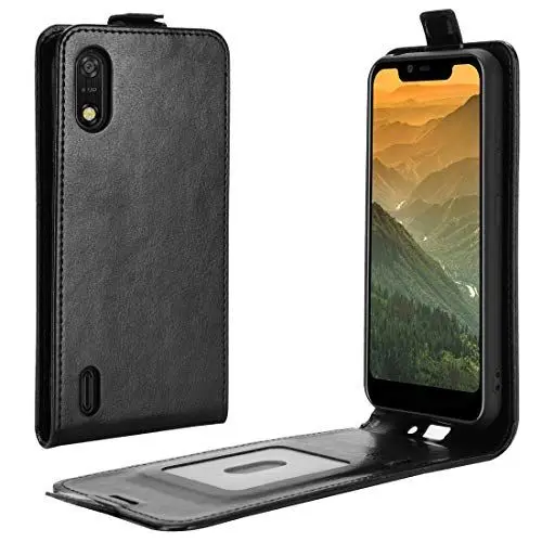 Produktbild: XFDSFDL® Schutzhülle für Vodafone Smart N11 Vertikal PU Lederhülle Up/Down Open Flip Case mit Magnetverschluss Taschen Kartenfächern Brieftasche Ledertasche, Schwarz