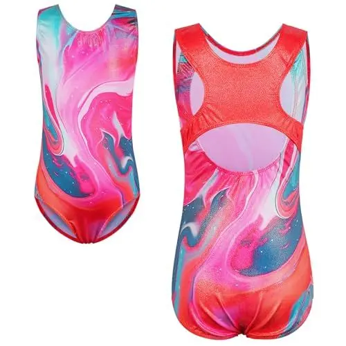 Produktbild: XFGIRLS Ärmellose Mehrfarbige Batik-Overalls Gymnastikanzüge Fitness-Strumpfhosen Ballettkostüme Tanzkostüme Für Mädchen Im Alter Von 3 Bis 14 Jahren.