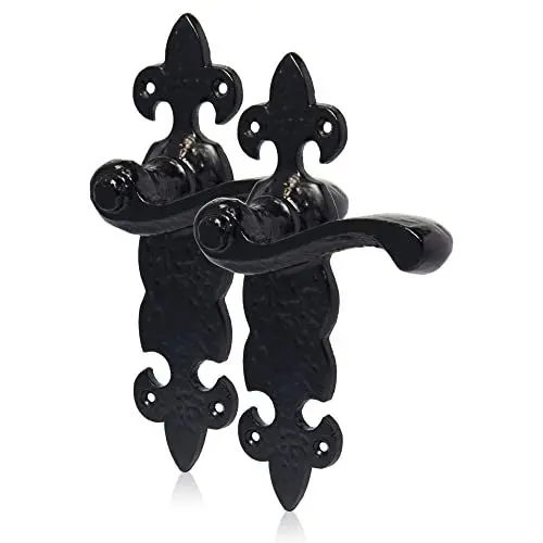 Produktbild: XFORT® Ein Paar schwarzer antiker Fleur-de-LYS-Riegelgriff, Innentürgriff-Sets mit rustikalem Design, Türgriffe, Türgriffe innen, Türmöbel innen, Türgriff-Set, Innengriffe