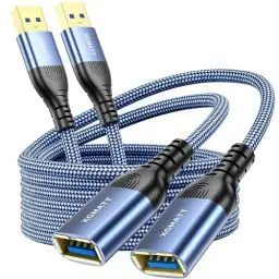 Produktbild: XGMATT USB Verlängerung Kabel 2 Stück 2M,USB 3.0 Verlängerungskabel A Stecker auf A Buchse mit eleganten Alluminiumsteckern, Nylon Stoffmantel für Kartenlesegerät,Tastatur, Drucker, Scanner, Kamera
