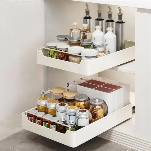 Produktbild: XGMZTN 1 Stück Ausziehbare Schublade Küche, Teleskopschublade zum Kleben Nachrüsten, Schrankauszug Schrank Organizer, Auszug Küchenschrank Innenschublade, 30 cm B x 43 cm T x 7 cm H