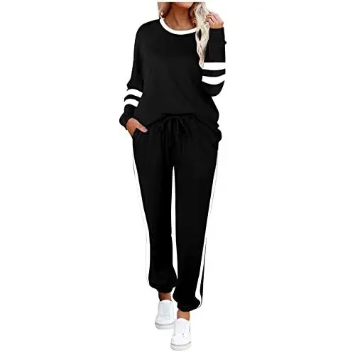 Produktbild: XIADUOBAAN Damen Jogginganzug Training Sportanzug 2-Teilig Trainingsanzug Damen Outdoor Einfarbig Sweatshirt Damen Langarm Lang Jogginghose Damen Fitness Lässig Freizeitanzug Damen Mit Taschen