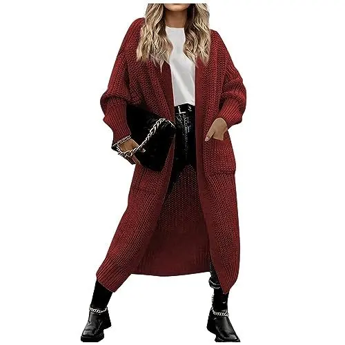 Produktbild: XIADUOBAAN Damen Strickjacke Lang Oversize Cardigan Offener Front Mantel mit Taschen, Bequeme und Stilvolle Winterjacke