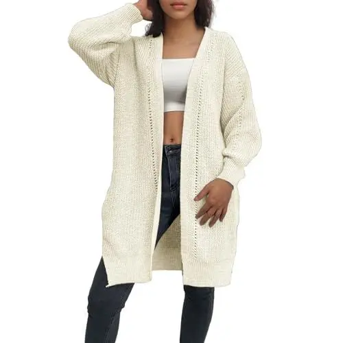 Produktbild: XIADUOBAAN Damen Strickjacke Langarm Grobstrick Cardigan mit Knöpfen, Kuschelige und Elegante Winter Strickmantel für Frauen, Lang und Warm