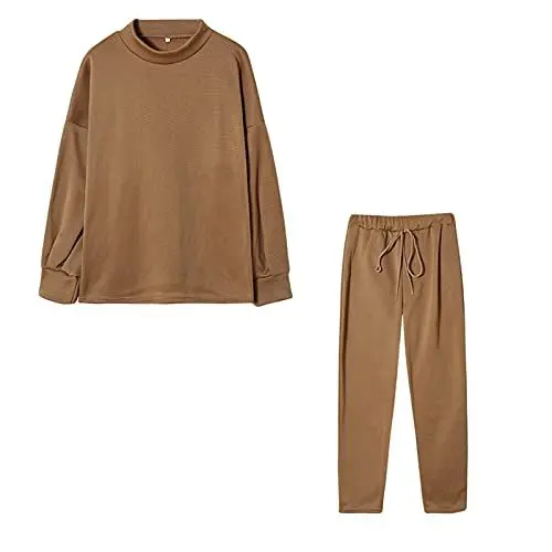Produktbild: XIADUOBAAN Jogginganzug Damen Warm Winter 2 Teilig Sweatshirt Damen Rollkragen Langarm Puffärmel Set Hosenanzug Damen Lang Hose Trainingsanzug Damen Einfarbig Hausanzug Damen Schnürung Casual